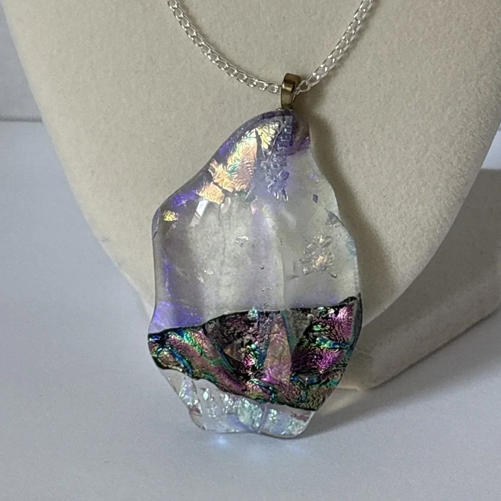 Artisan Dichroic Glass Shimmer Kaleidoscope Pendant Necklace